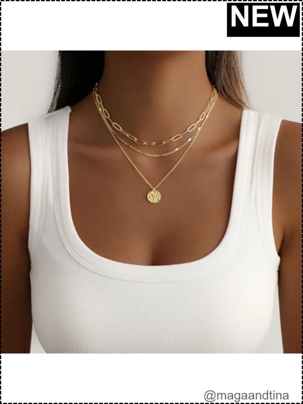 14K Gold Plated 3 Piece Dainty Layered Necklace Set for Women